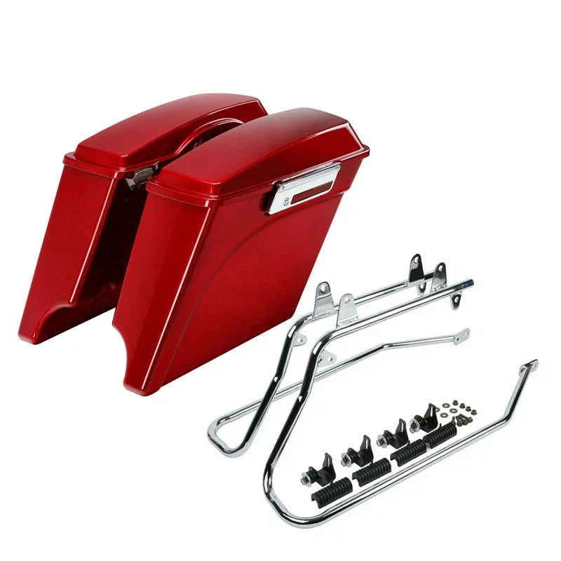 5" Stretched Red Saddlebag with Bracket for Harley Softail 1986-2017
