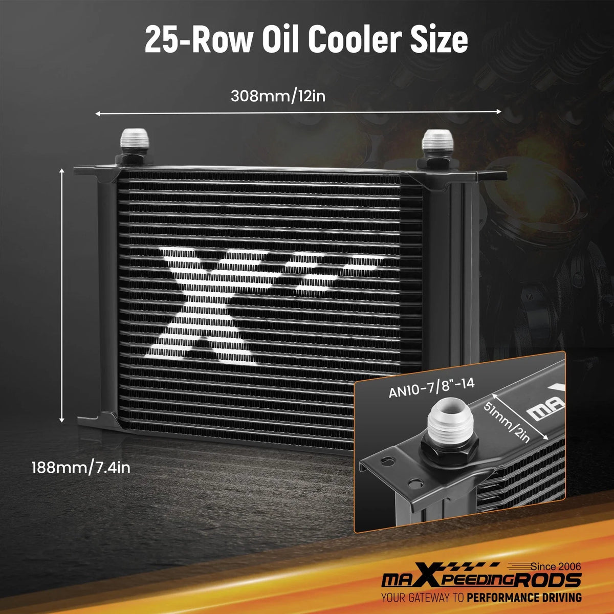 Aluminum 25 Row Transmission Cooler 10AN with Stainless Bracket