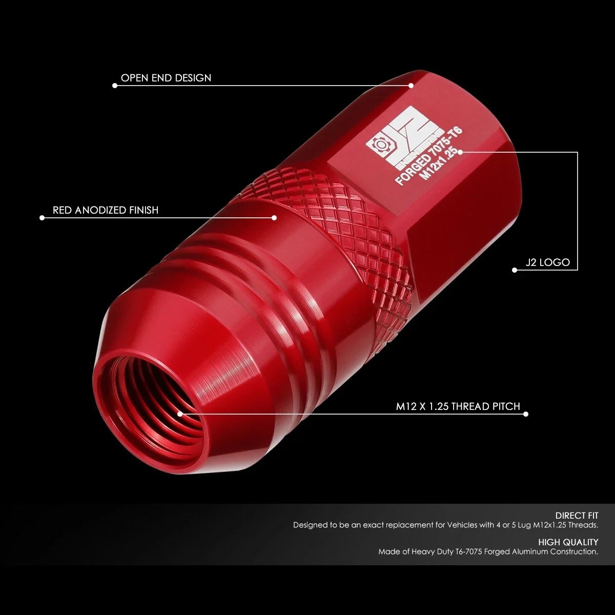Set of 20 Open End Lug Nuts M12 X1.25 21mm OD for J2 Engineering