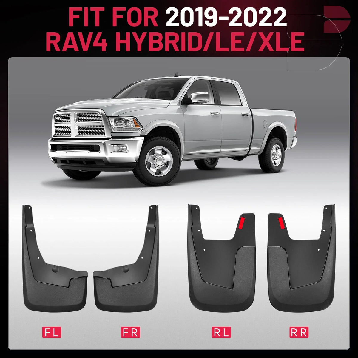 Set of 4 Mud Guards Splash Flaps for RAM 1500 (2019–2024) Black 4-Door
