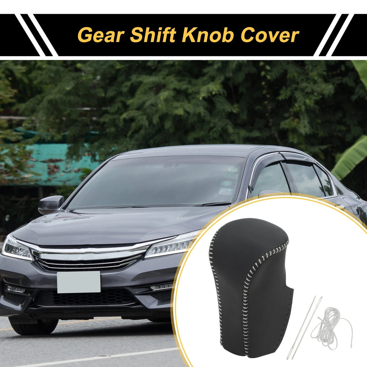 1 Pc Gear Shift Knob Cover for Honda Accord (2008–2012) Black Gray Faux Leather