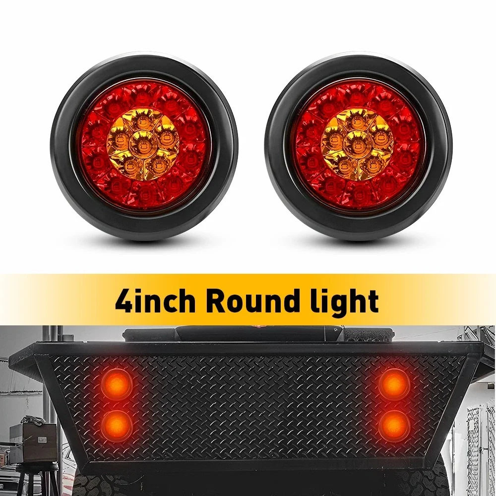 2X 4 Inch Round Red Amber 16LED Truck Brake Tail Light for Trailer