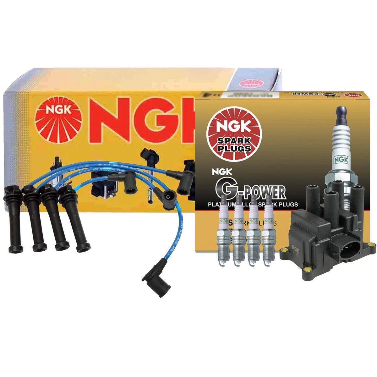 NGK DIS Ignition Coil Wires & 4 G-Power Platinum Spark Plugs for Mazda 6 (2003–2008)