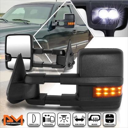 Power Heated Black Towing Mirrors Set with LED for 1999-2002 Sierra/Silverado