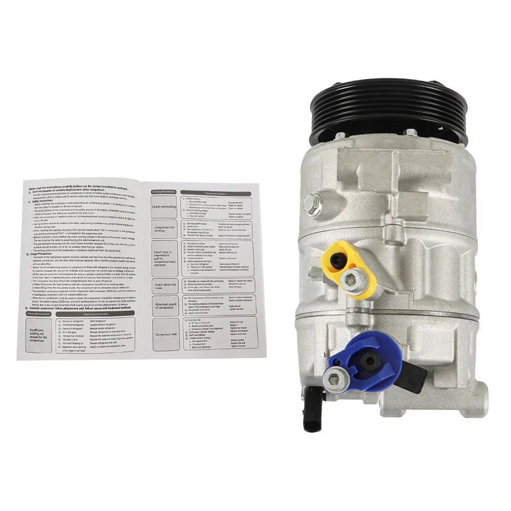 A/C Compressor + Clutch for Volkswagen Beetle CC Golf Jetta Passat Tiguan Audi A3 (2006–2020)