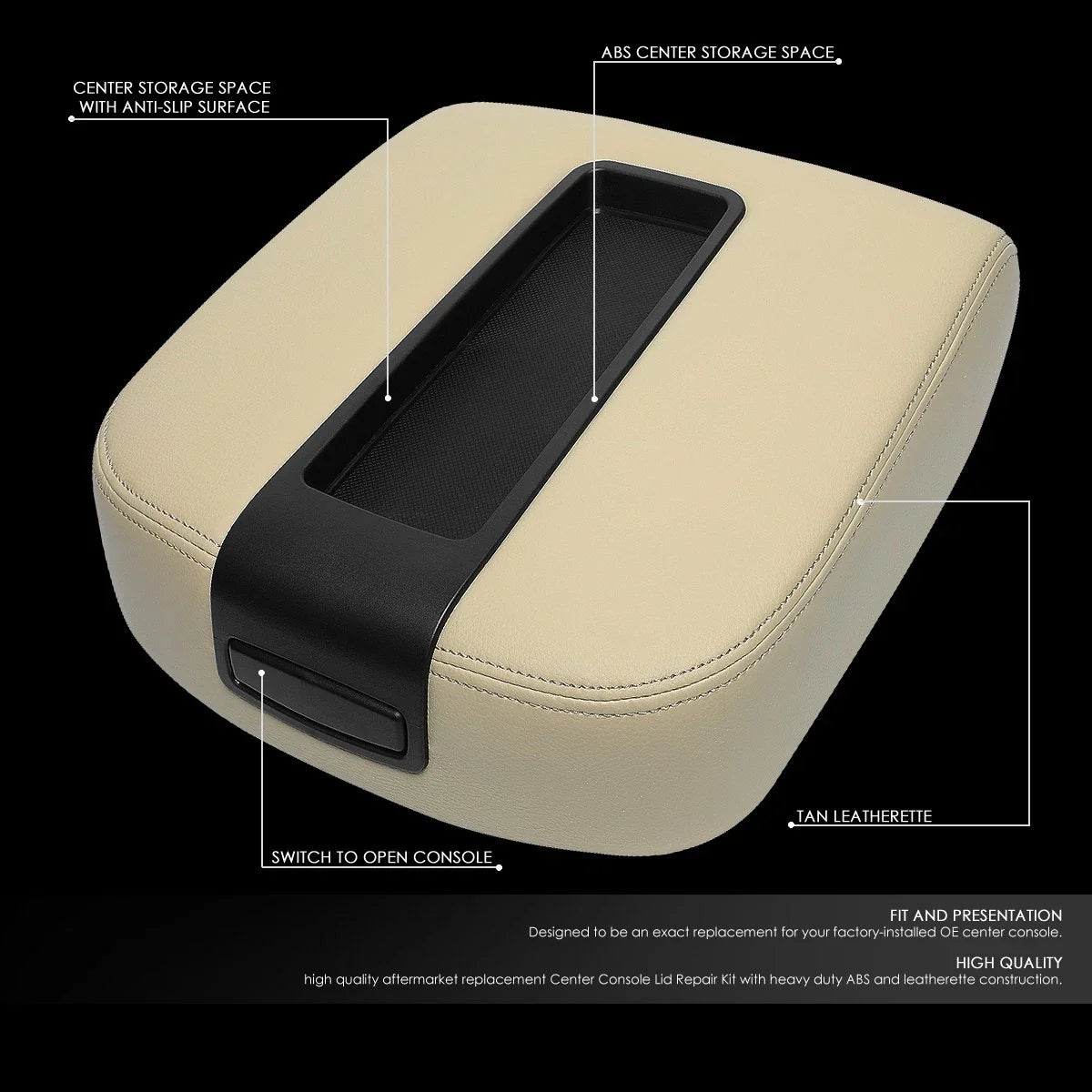 Front Center Console Lid Kit Armrest Cover for Silverado/Sierra (2007–2014)