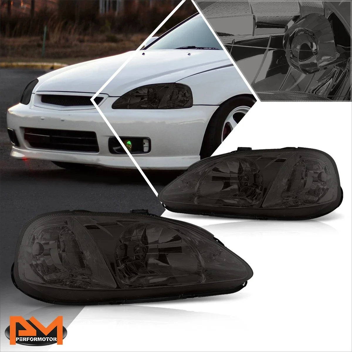 Headlight with Smoked Housing & Clear Corner Signal for 1999-2000 Honda Civic