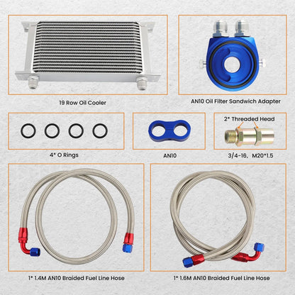 19 Row AN10 Engine Oil Cooler with Stainless Steel Braided Lines