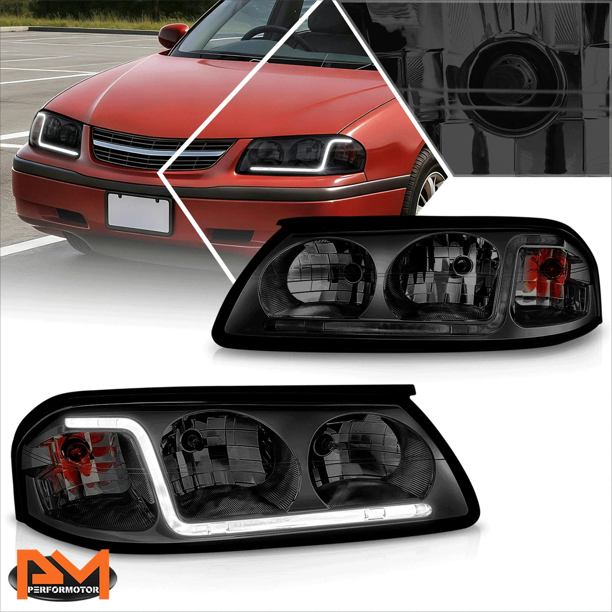 LED DRL Headlight with Clear Corner and Smoked Lens for 2000-2005 Impala