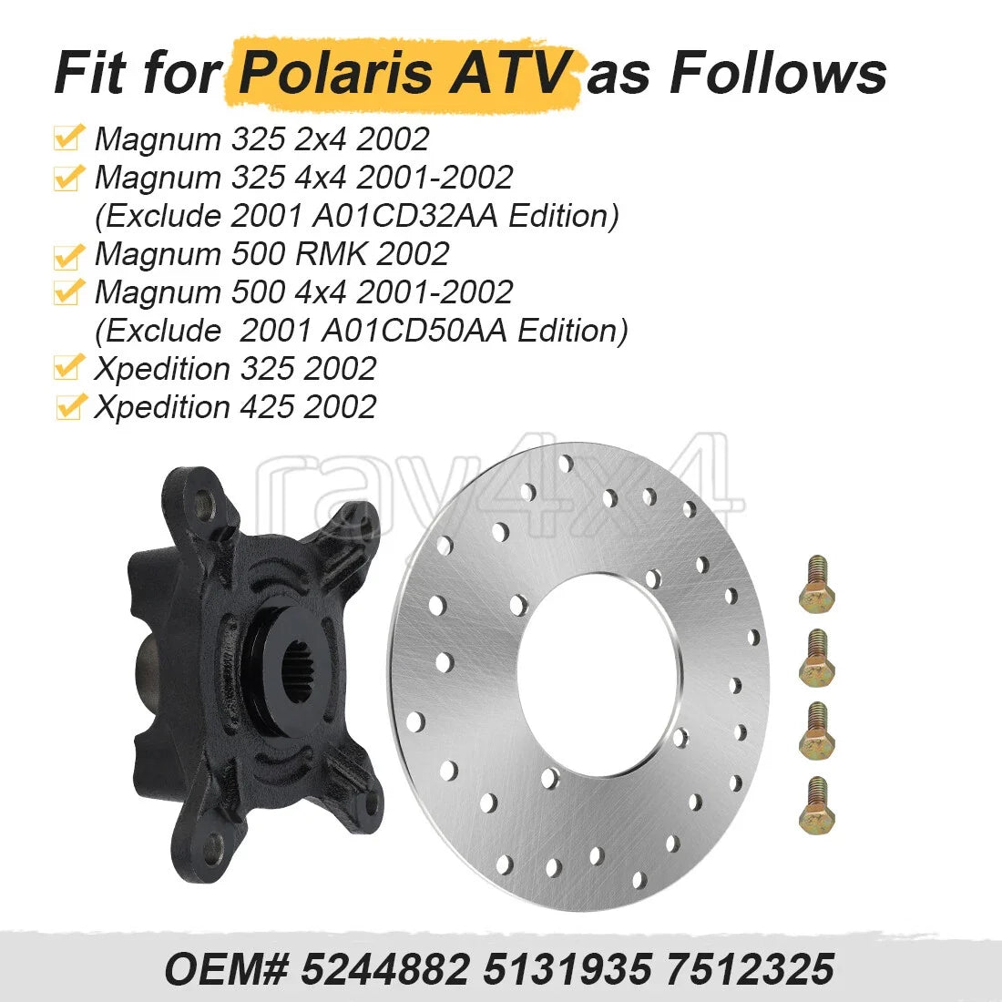 2002 Polaris Xpedition 325 Rear Left Brake Disc Rotor & Wheel Hub