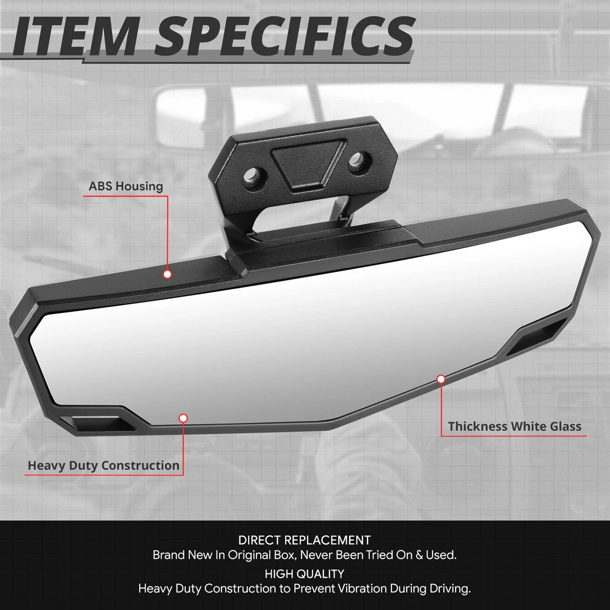 Universal UTV Rear View Mirror Handlebar Mount Convex Chrome Glass