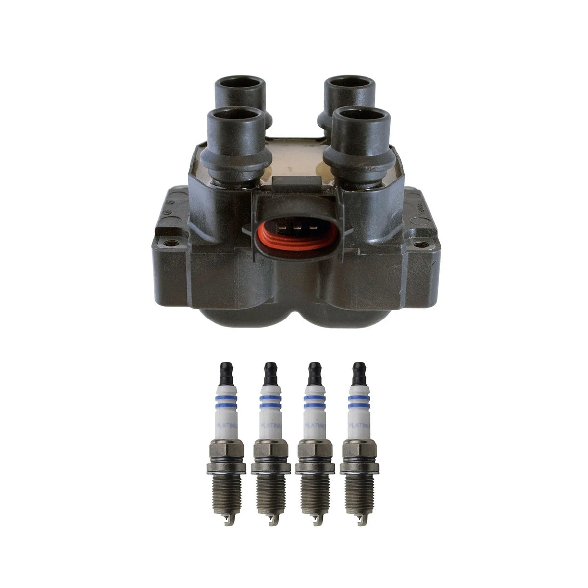 Set of 4 Denso Ignition Coils & Bosch Platinum Spark Plugs for Mazda 626 (1998–2002)