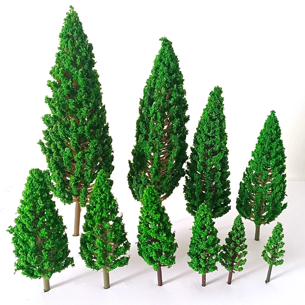 Set of 10 Miniature Pine Trees for Model Scenery (Scale 1:50-1:400)
