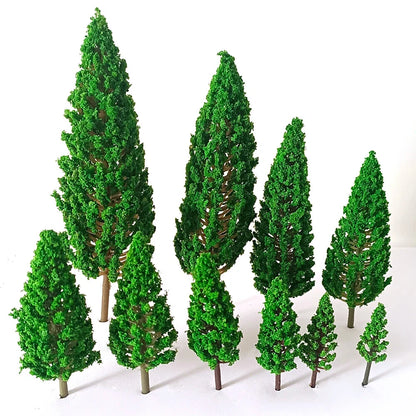 Set of 10 Miniature Pine Trees for Model Scenery (Scale 1:50-1:400)