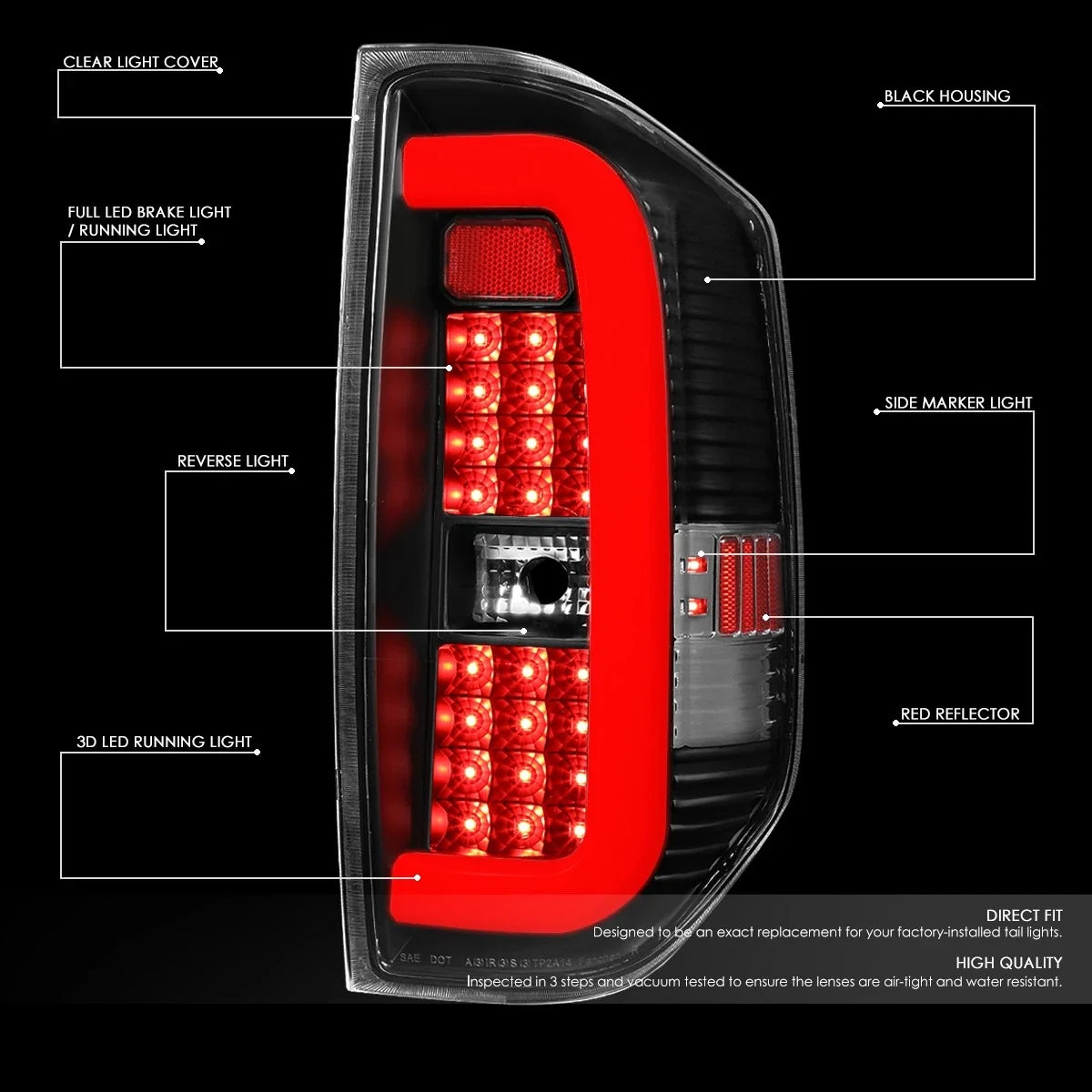 3D LED Tube Bar Tail Brake Light Reverse Lamps for Toyota Tundra (2014–2021)