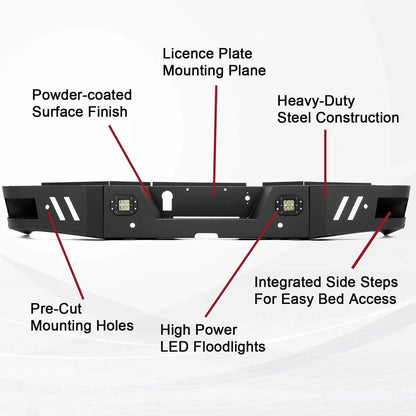 Rear Bumper with LED Lights Steel for Ram 2500 3500 (2010–2024)