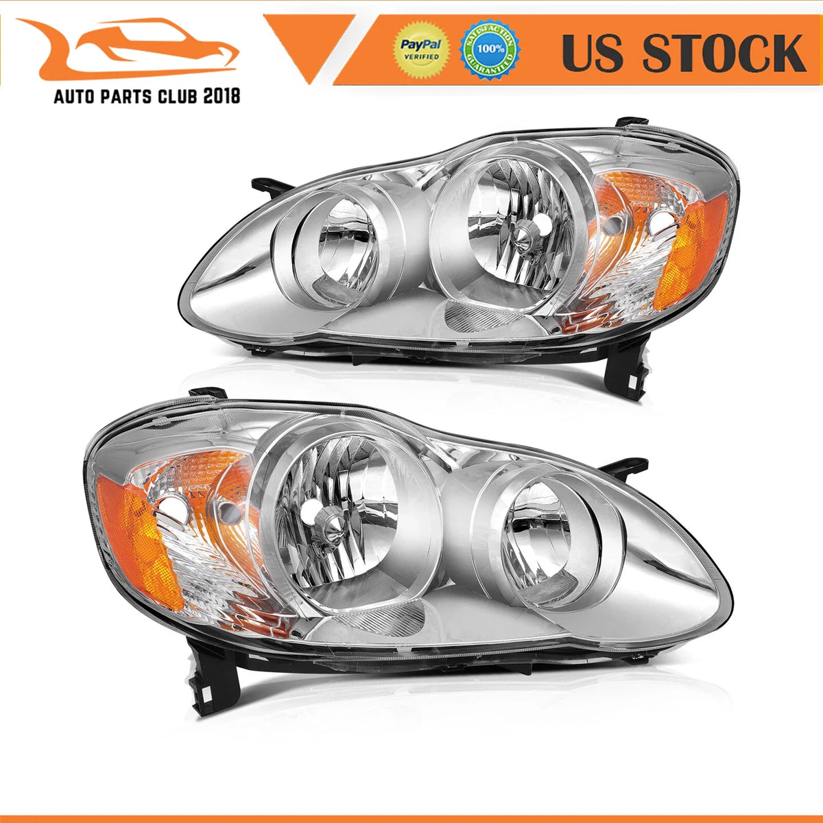 Set of 2 Headlight Assemblies for Toyota Corolla (2003–2008) Chrome