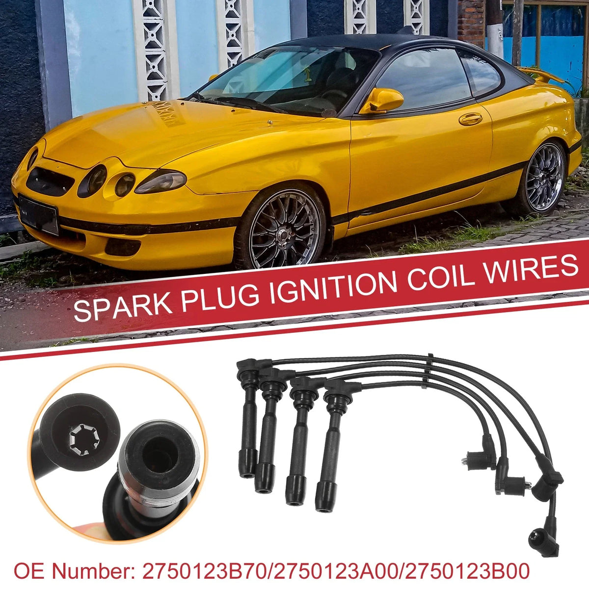 Set of 4 Spark Plug Wire Ignition Coil Cables No. 2750123B70 for Hyundai Elantra (2011–2016)