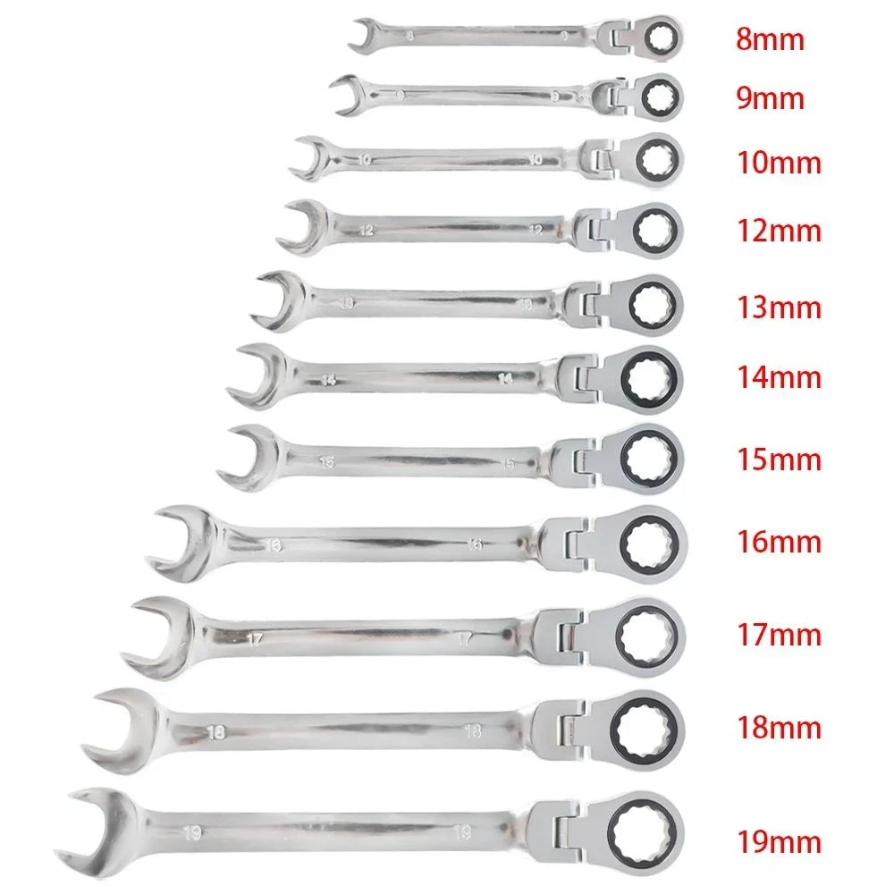 12-Pc Flexible Ratcheting Wrench Set for Metric Combination Spanner (8-19mm)
