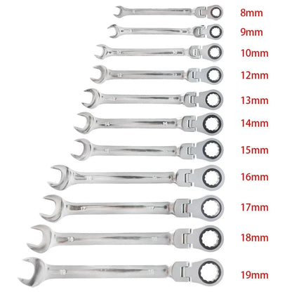 12-Pc Flexible Ratcheting Wrench Set for Metric Combination Spanner (8-19mm)