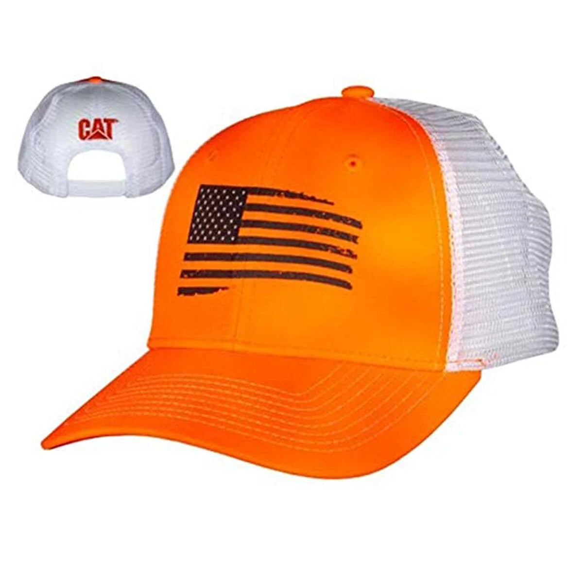 Caterpillar Blaze Orange Flag Cap Summer Mesh Snapback Hat