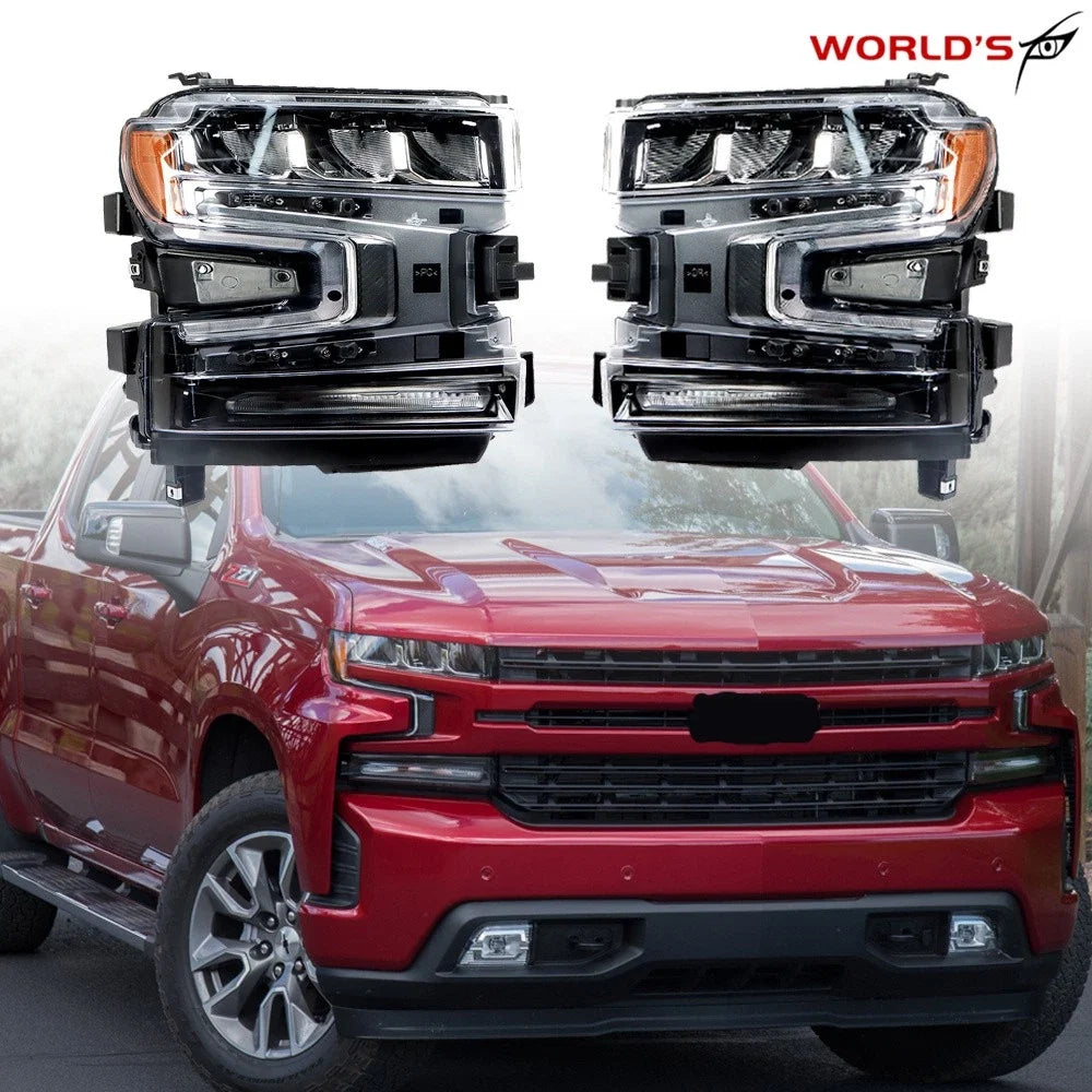 LED Headlight Set for Silverado 1500 (2019–2020) Black Housing Clear