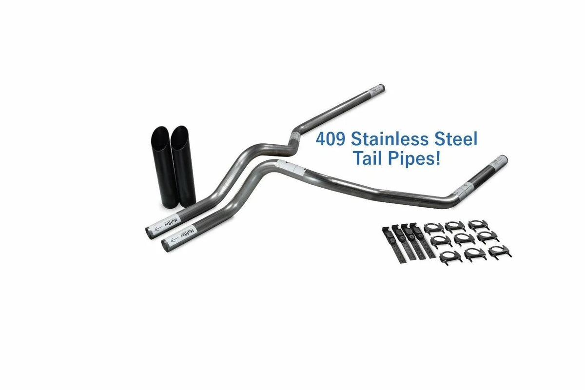 Stainless Dual Exhaust Kit for Chevy GMC 1500 (1996–1999) Black Tips