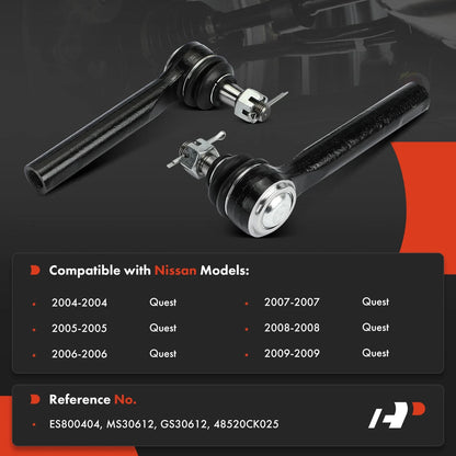 Front Side Tie Rod End Pair for Nissan Quest (2004 to 2009)