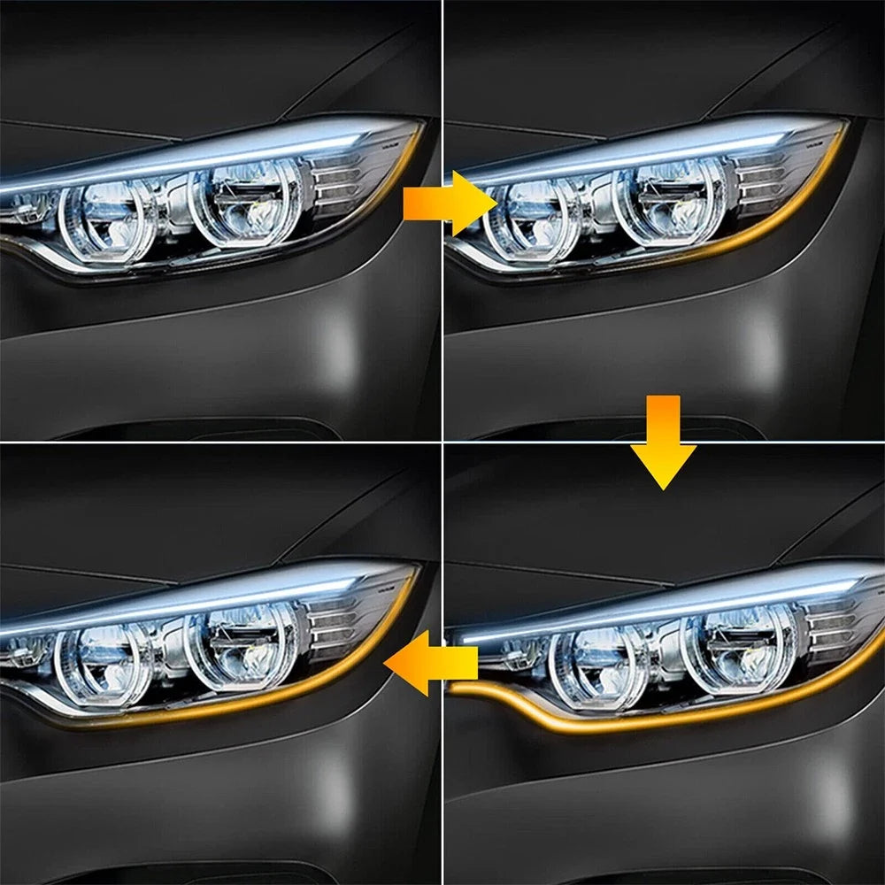 Universal 2X LED Switchback Headlight Tube DRL Light for Cars