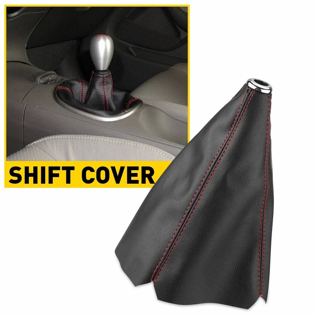 Manual Shifter Shift Boot Cover - Red Stitching on Black Suede
