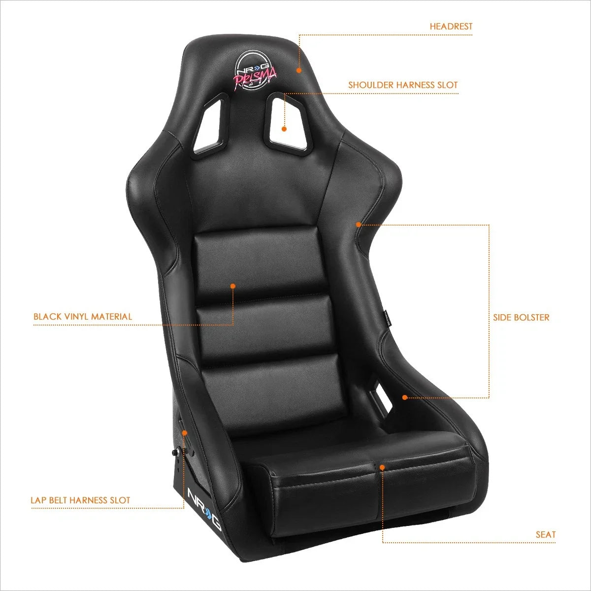 NRG FRP-302BK-V Large Size Fixed Back Bucket Seat for Universal Fit