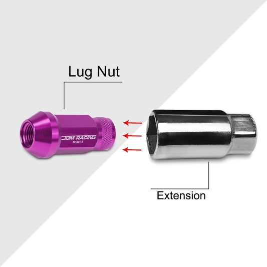 Set of 20 M12X1.5 Purple JDM Open End Cone Hex Wheel Lug Nuts + 25mm Extension