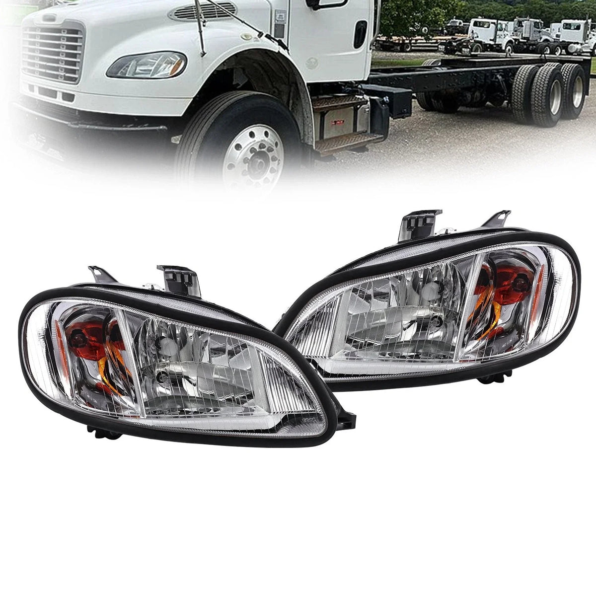 Pair Headlamp Assembly Chrome for Freightliner M2 (2002–2018) / Thomas C2 (2004–2014)