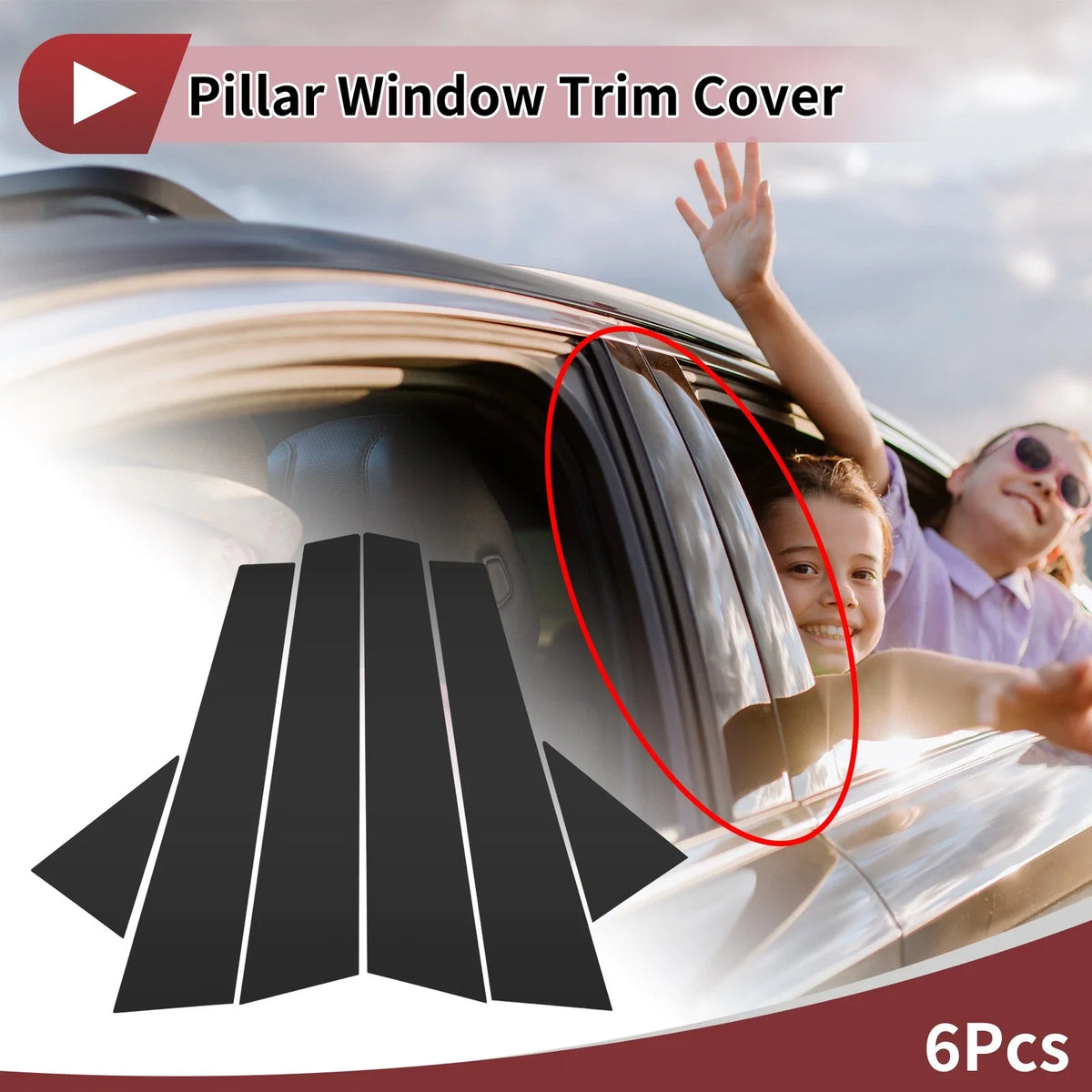 6 Pcs Door Pillar Window Trim for Audi A6/S6/RS6 (2012–2018) Black