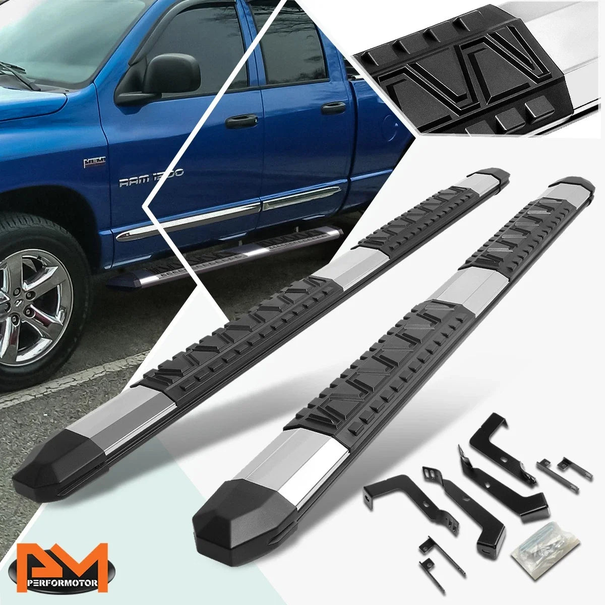 5" Side Step Nerf Bars in Aluminum for Dodge Ram Quad Cab 2002-2009
