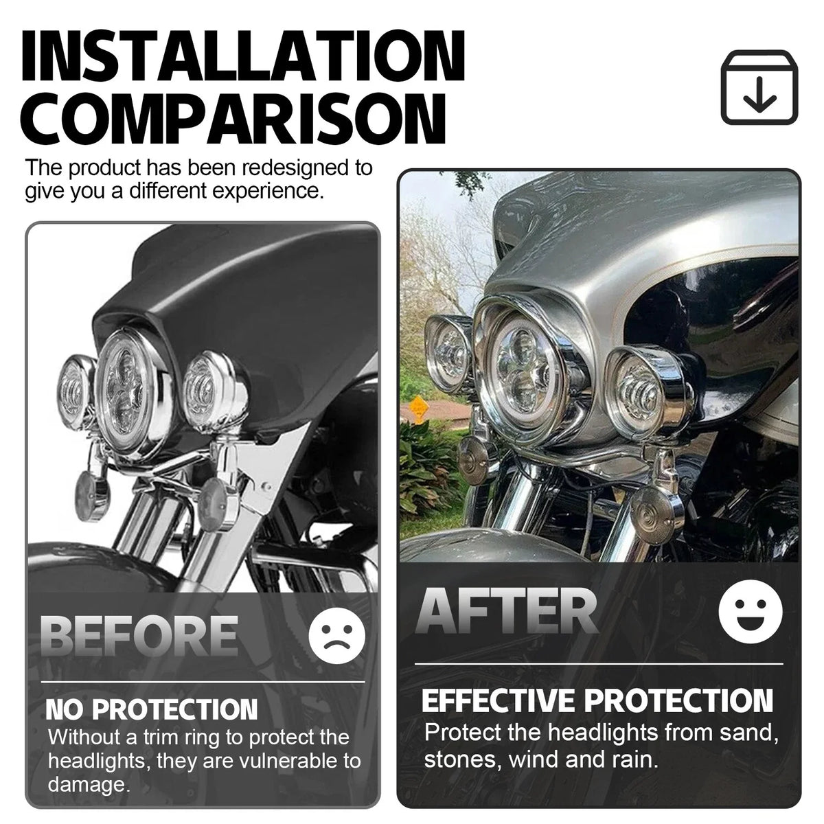 Headlight & Passing Light Bezel Visor for Harley Touring 1994-2023