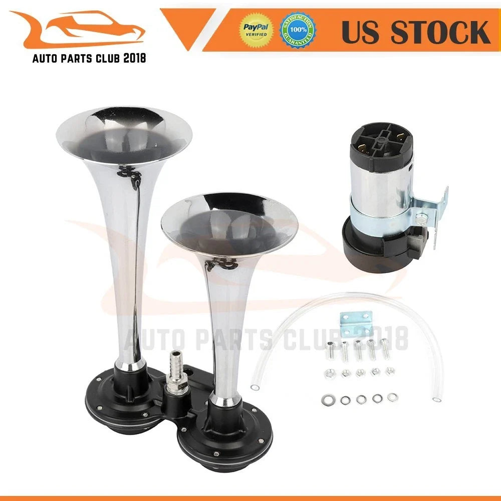 Dual Trumpet Air Horn Compressor Kit for Truck Boat (Train)