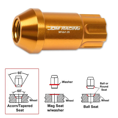 20Pc Open End Spline Wheel Lug Nuts M12X1.25 in Orange + Key