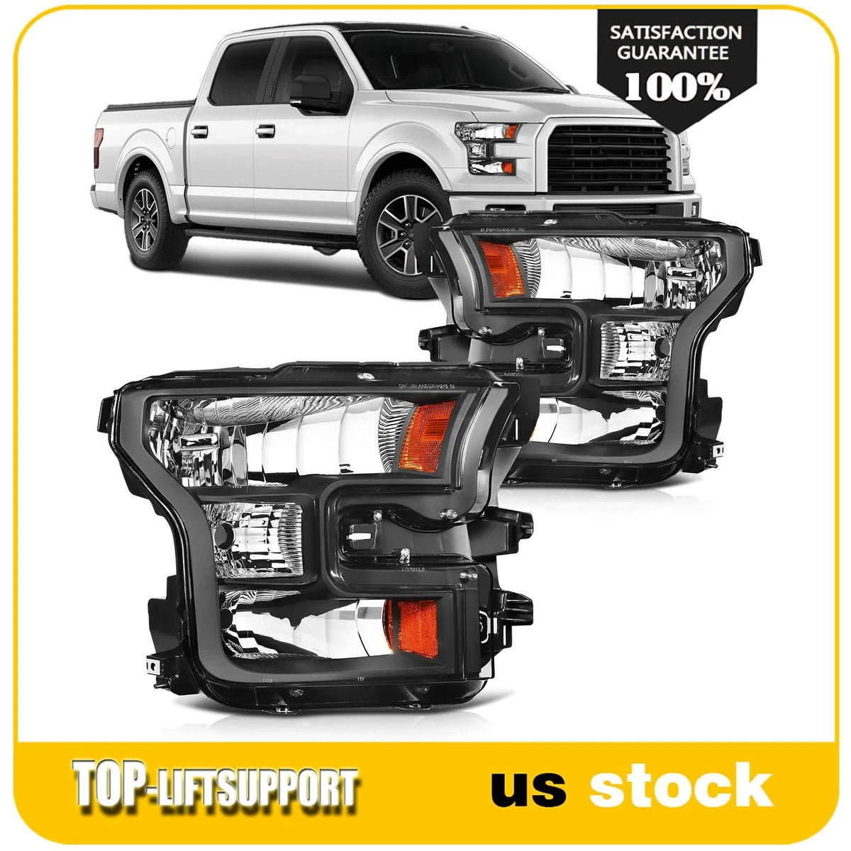 Headlight Assembly Pair for Ford F-150 (2015–2017) Black Housing