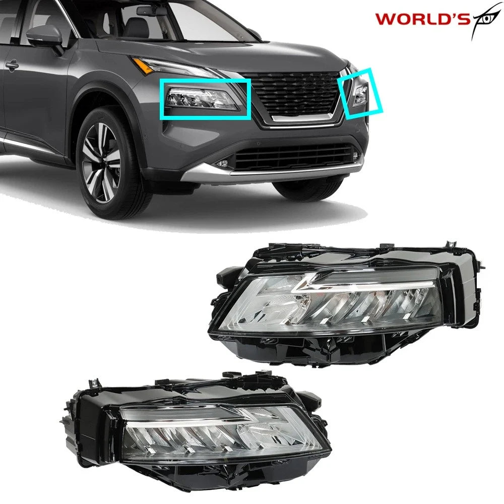 Set of 2 LED Headlights for Nissan Rogue SL/SV (2021–2023) Chrome Housing
