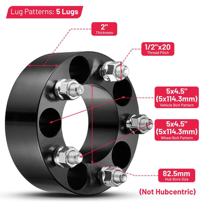 2PC 2 Inch Wheel Spacers 5x4.5 5x114.3 1/2"x20 for Mercury Cougar (1967–1973)