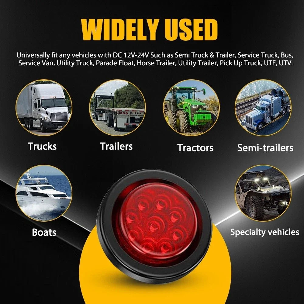 Round Tail Light Set - 10pcs 2 Inch Red 9 LED for Truck Trailer