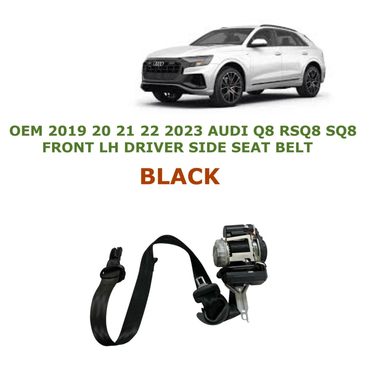 Front Left Seat Belt for Audi SQ8 RSQ8 Q8 (2019–2023) - Black