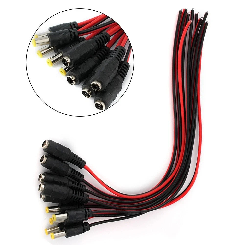 Set of 10 Connector Cables for DC 12V Power Supply (5 Male + 5 Female)