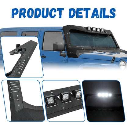 Armor Windshield Frame Cover for Jeep Wrangler JK (2007–2018) w/ LED Lights