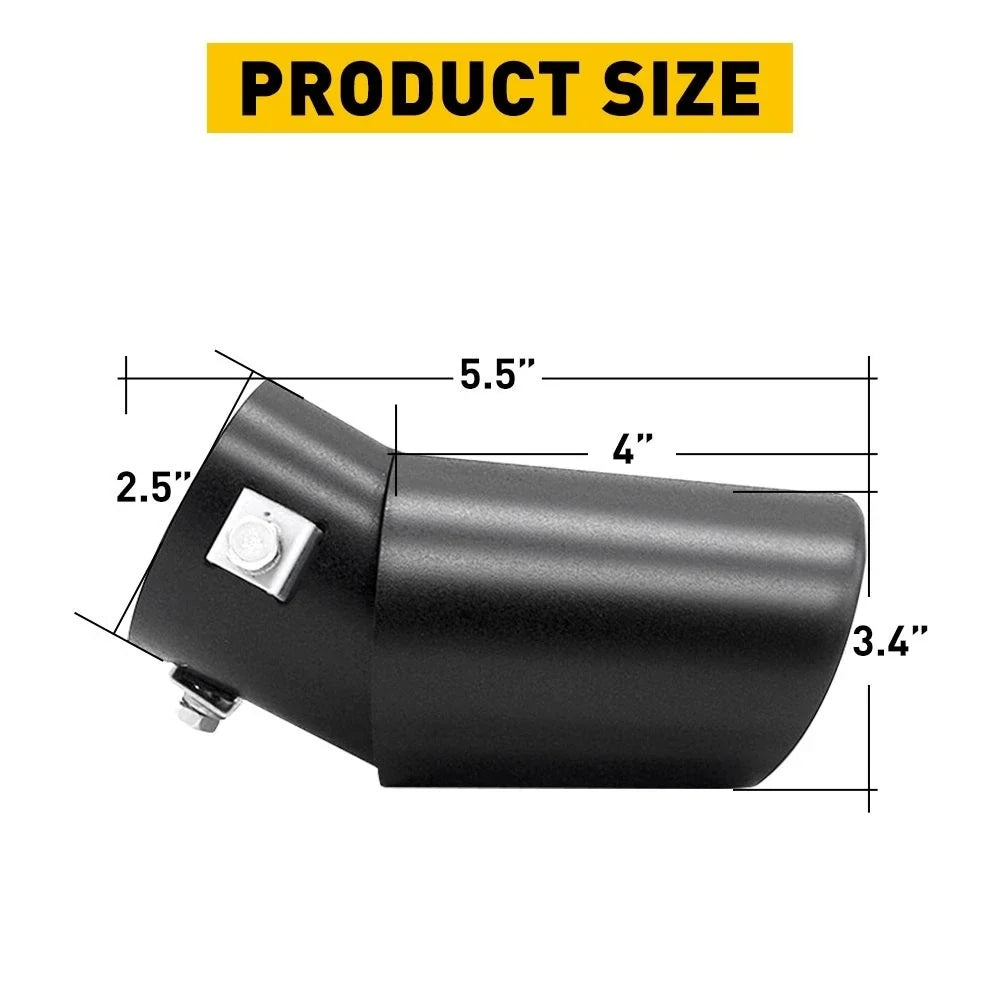 Exhaust Tip - Steel Black Stainless for 62mm Car Fitment