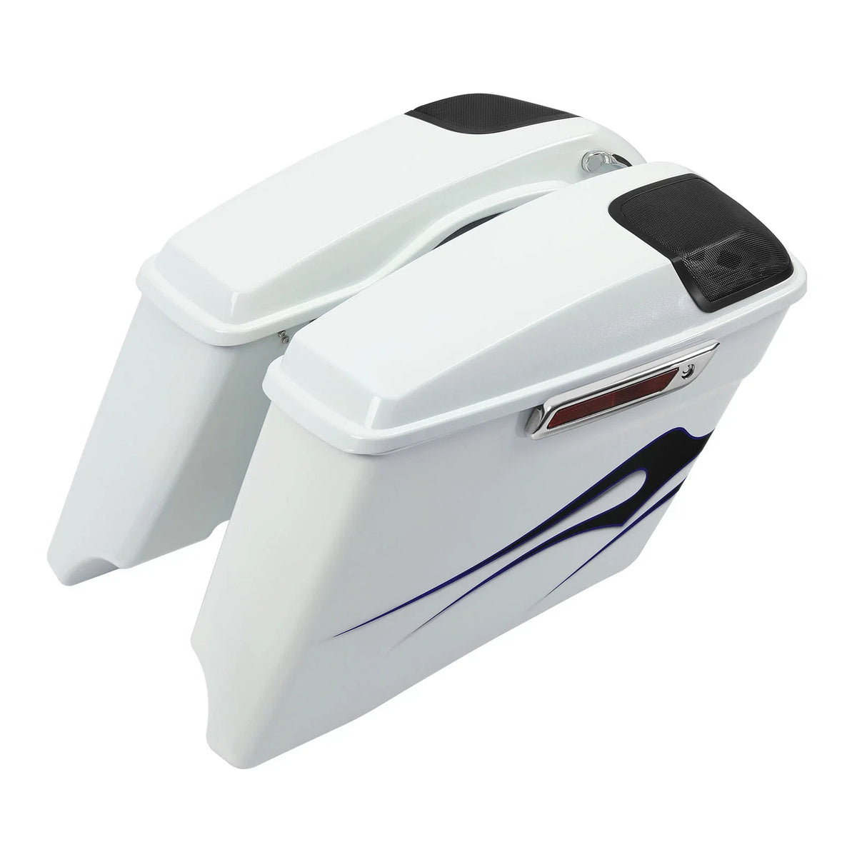 4" Saddlebag for Harley Touring (2014–Present) White Amethyst Black Licorice Flames