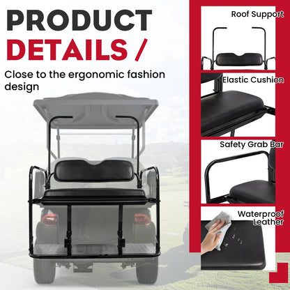 Black Cushion Rear Flip Seat Kit for EZGO TXT Golf Cart with Roof Support