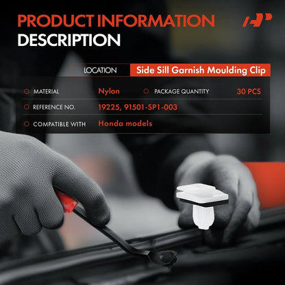 Side Sill Garnish Clips - 30Pcs Nylon for Honda