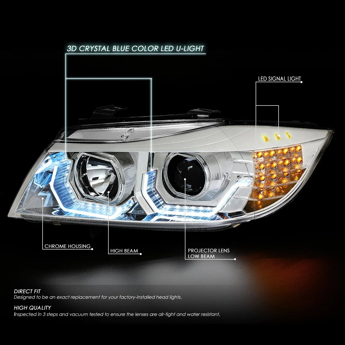 3D LED Halo Projector Headlight for BMW 3-Series E90 (2009–2012)